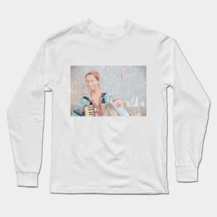 Urban print of a street musician playing accordion Long Sleeve T-Shirt